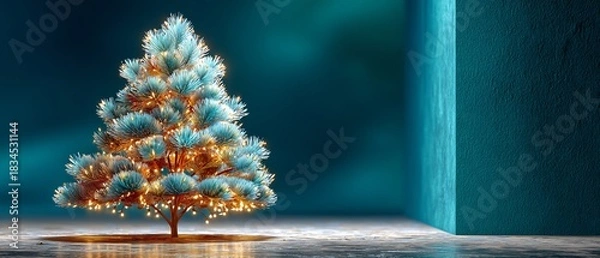 Obraz Artistic Christmas Greeting Card Featuring a Stylized Christmas Tree with Warm Lighting and a Modern, Minimalist Aesthetic with Copy Space