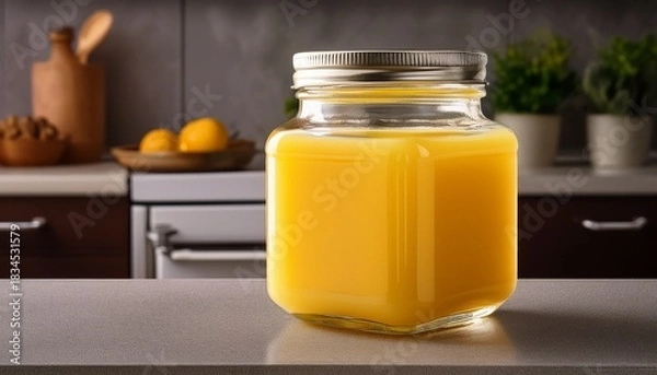 Fototapeta ghee glass jar mockup kitchen background