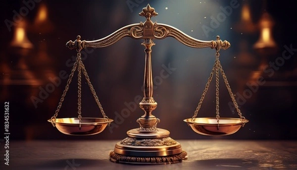 Fototapeta classic bronze balance scale symbol of law and justice balance scale with two empty pans