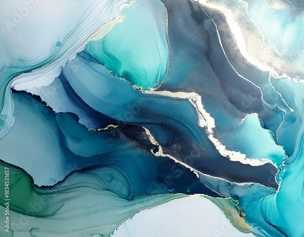 Fototapeta produce a calming watercolor abstract with flowing indigo and seafoam green tones