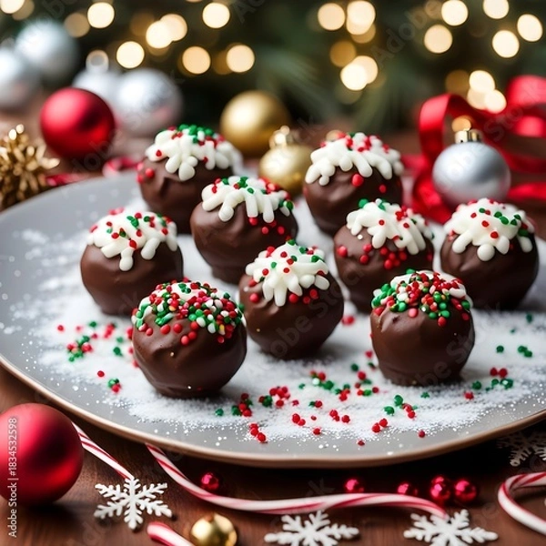 Obraz Festive Chocolate Truffles with Sprinkles