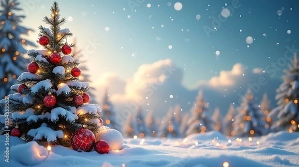 Fototapeta christmas tree in the snow