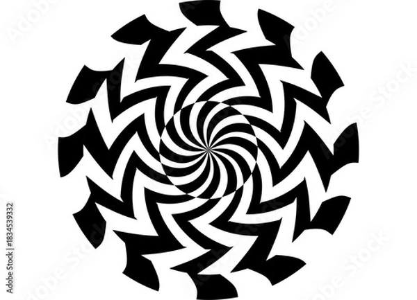 Obraz Round vector pattern of black twisted broken lines on a white background. Modern design element for advertising, interior, packaging, covers. Vector background.