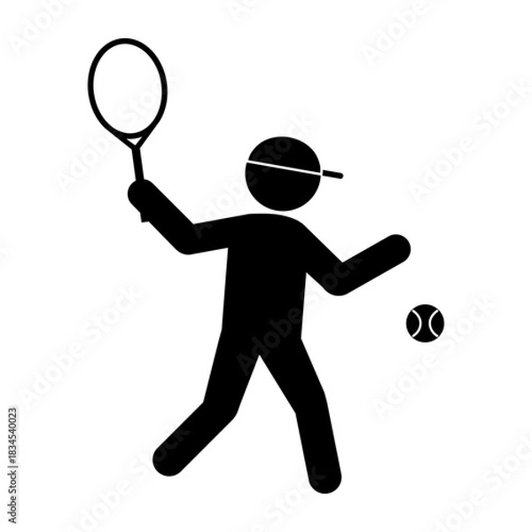 Obraz テニスをする人物のシルエットイラスト・ラケットを構えたスポーツピクトグラム素材