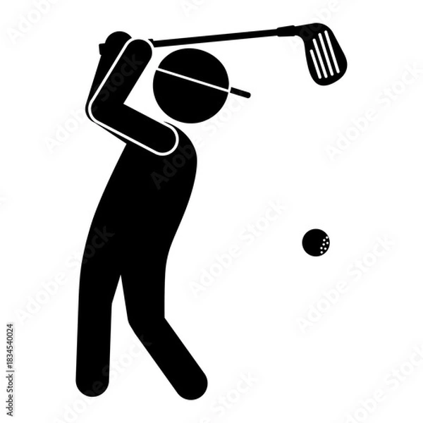 Obraz ゴルフをする人物のシルエットイラスト・スイング中のスポーツピクトグラム素材