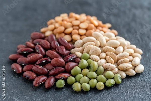Obraz Healthy ingredients: raw split peas and beans