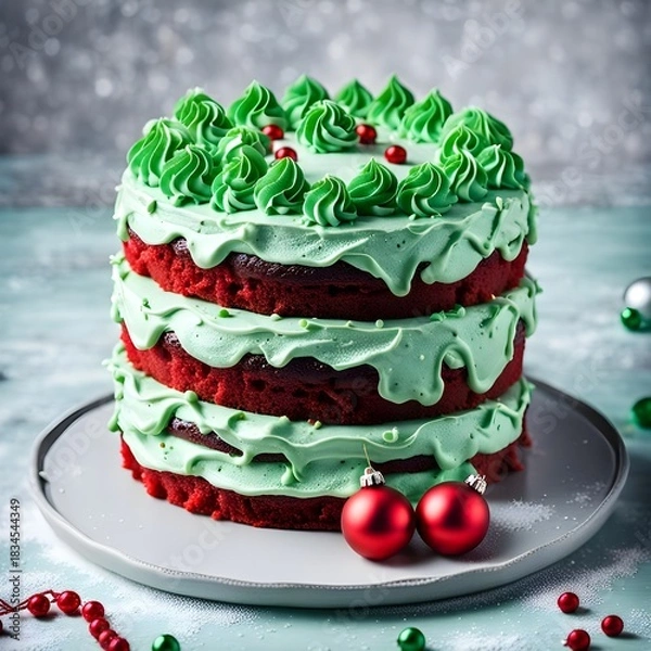Obraz Red Velvet Cake with Green Frosting