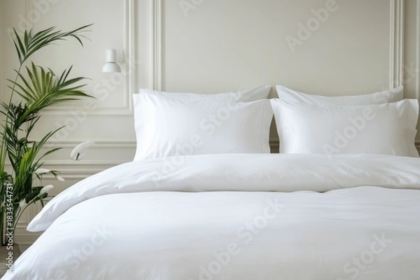 Obraz Elegant Silk Sheets on Bed with Minimalist Accessories