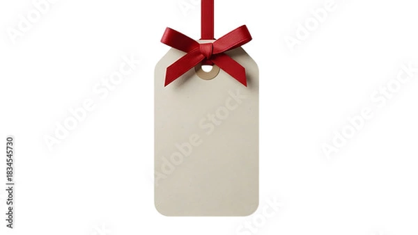 Obraz Blank gift tag with red ribbon perfect for holiday or christmas promotion