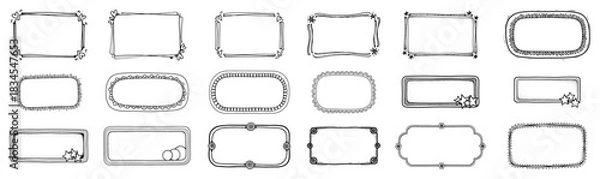 Obraz Hand drawn doodle frames collection featuring sketch rectangular borders and speech bubbles for text emphasis