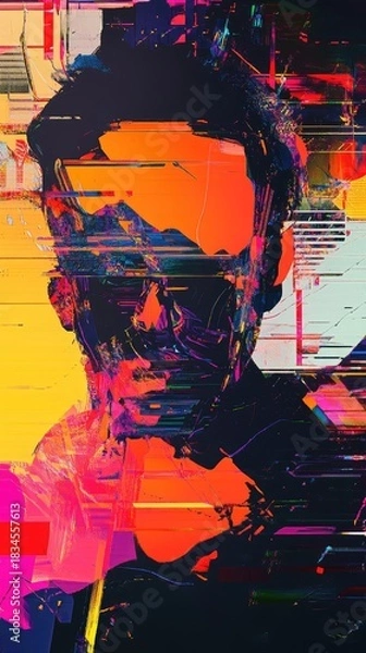 Fototapeta A man's face is shown in a painting with a lot of colors and splatters