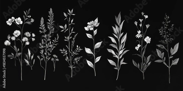 Fototapeta A row of black and white flowers