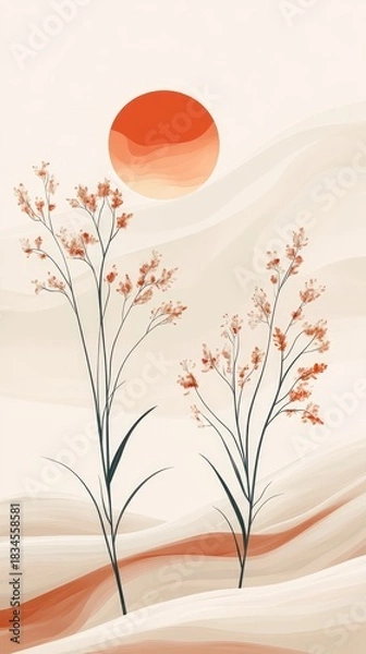 Fototapeta Two trees are in the foreground of a painting