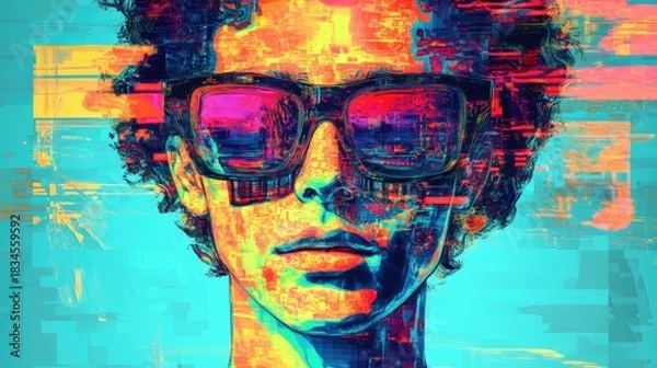 Fototapeta A man with a blue background and a colorful face