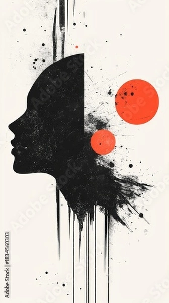 Fototapeta A woman's face is shown in black and red