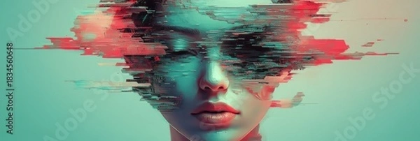 Fototapeta A woman's face is blurred and pixelated