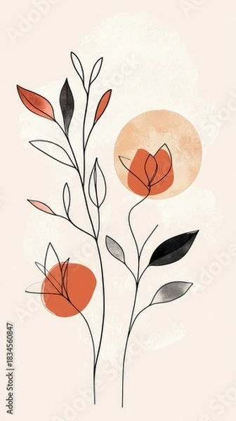 Fototapeta A painting of a flower with a sun in the background