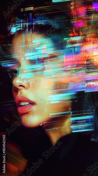 Fototapeta A woman's face is blurred and pixelated