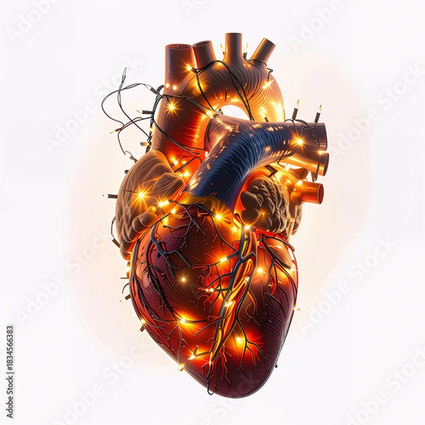 Fototapeta Realistic Heart with Christmas Lights 