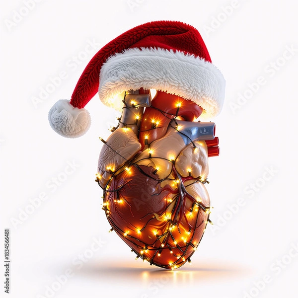 Fototapeta Realistic Heart with Christmas Hat with Lights 