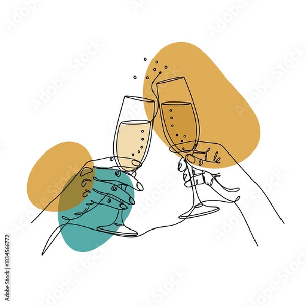 Obraz Champagne Toast Line Art with Abstract Shapes