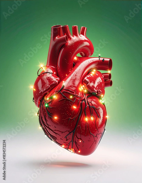 Fototapeta Realistic Heart red shape with Christmas lights