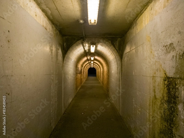 Fototapeta 夜の細く暗いトンネルで先が暗闇のイメージ