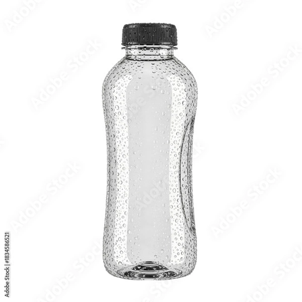 Obraz A clear plastic water bottle with a black cap, condensation visible on the surface.