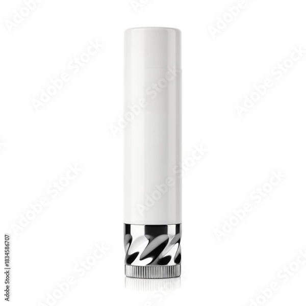 Obraz Elegant white cylindrical perfume bottle with a silver chain-like base design.