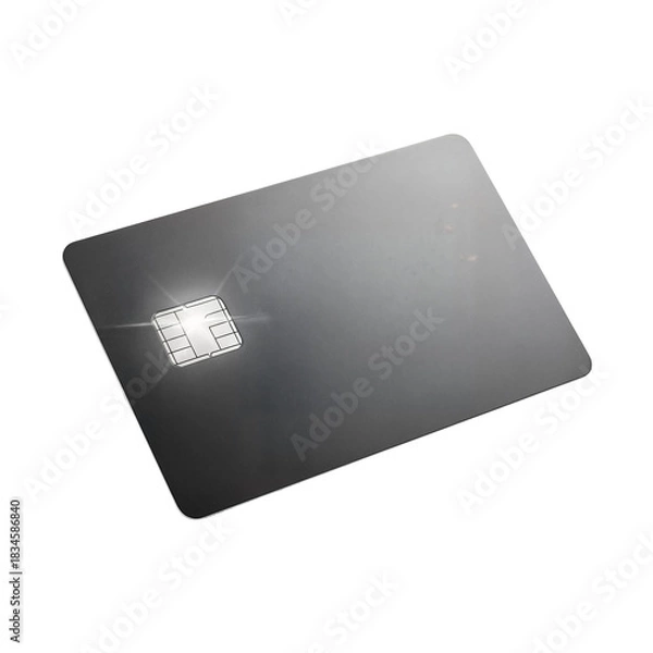 Obraz A modern blank grey credit card with a shiny EMV chip isolated on a white background.