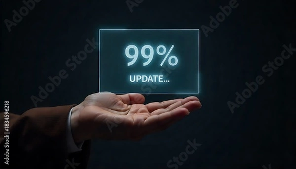 Fototapeta 99% Update Interface Above Hand – Futuristic Tech Visual for Digital Innovation and Software Progress