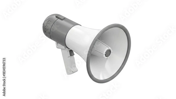 Fototapeta White and Gray Megaphone Isolated on Transparent Background for Announcements and Public Address