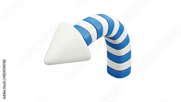Fototapeta White Arrow with Blue and White Striped Segment Curving Downwards on a Black Background