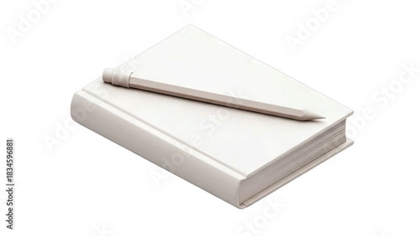 Fototapeta White Book and Pencil Resting on a Transparent Background Ideal for Study and Writing Concepts