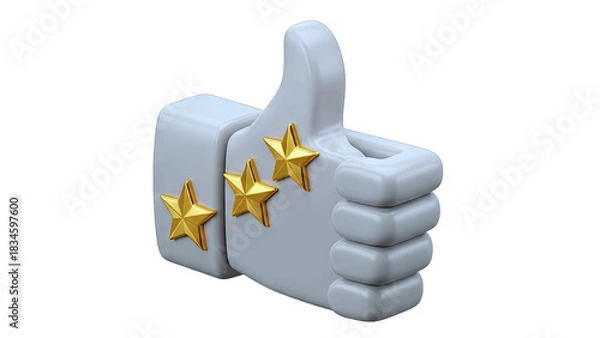 Fototapeta White Thumbs Up Symbol With Three Golden Stars Rating And Transparent Background