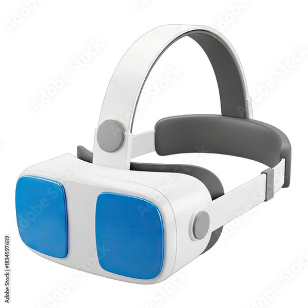 Fototapeta White Virtual Reality Headset with Blue Lenses and Grey Straps Isolated on a Transparent Background Featuring a Sleek Modern Design for Immersive Digital Experiences