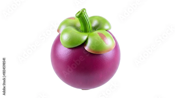 Fototapeta Whole Purple Mangosteen Fruit with Green Stems and Leaves on Transparent Background Detailed Realistic Studio Lighting