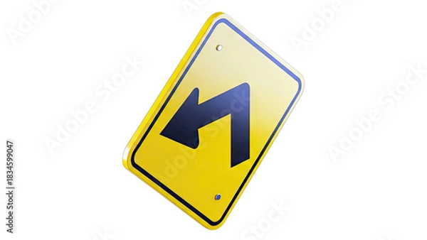 Fototapeta Yellow Diamond Shaped Road Sign with Black Double Left Turn Arrow Isolated on White Background Vector Illustration