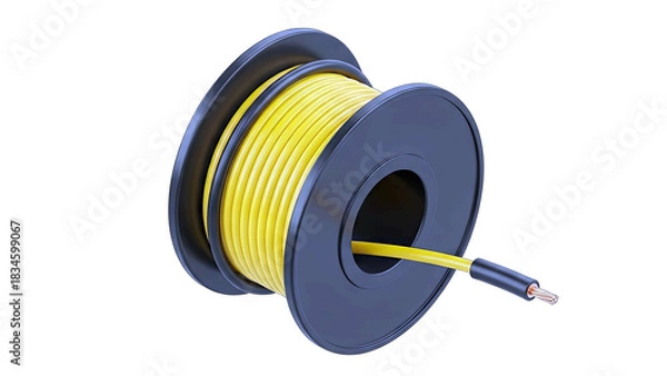 Fototapeta Yellow Electrical Cable on a Black Spool Isolated on a Transparent Background Realistic Studio Lighting