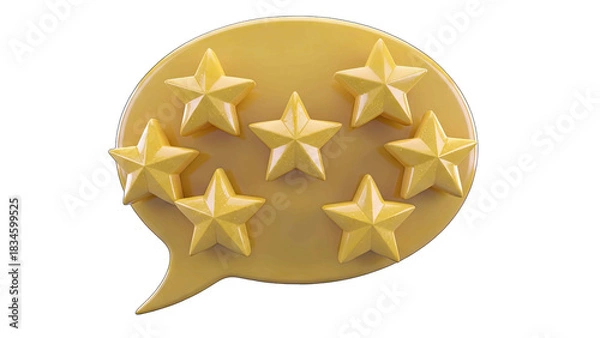 Fototapeta Yellow Speech Bubble Filled With Golden Stars Representing Excellent Customer Feedback And Positive Reviews Isolated On A White Background With A Transparent Background Overlay