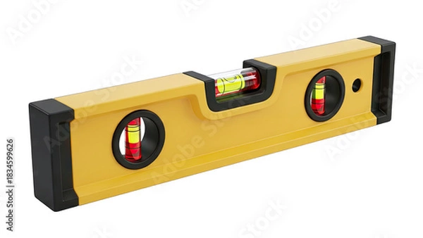 Fototapeta Yellow Spirit Level Tool with Red and Yellow Bubbles on Transparent Background for Measuring Straightness and Leveling Surfaces in Construction and DIY Projects