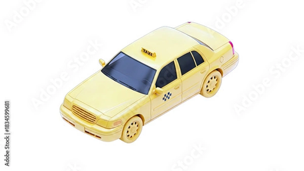 Fototapeta Yellow Taxi Cab Constructed from Tiny Blocks on a Transparent Background