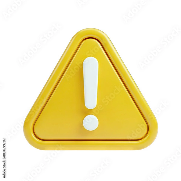 Fototapeta Yellow triangular warning sign with a white exclamation mark symbol isolated on a transparent background indicating caution and alert