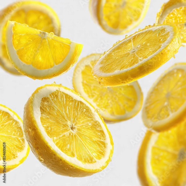 Obraz Fresh whole lemons with bright yellow skin and natural texture, captured in clean lighting. Ideal for healthy lifestyle themes, citrus ads, and food packaging.