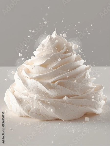 Fototapeta Airy whipped swirl in Cloud Dancer, Color of the Year 2026, with floating particles and soft texture. Perfect for modern branding, food concepts, luxury visuals and creative design trends.