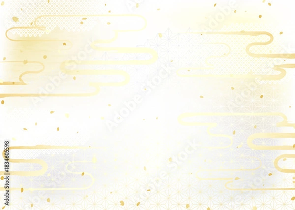 Obraz 日本のいろいろな伝統模様を組み合わせた華やかな金銀の背景イラスト