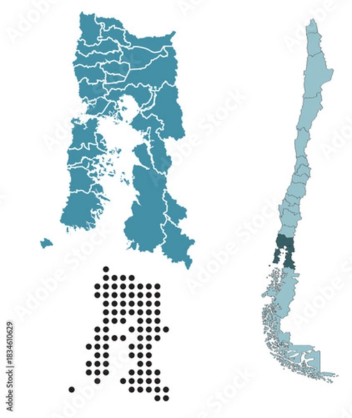 Obraz Set maps of Los Lagos Region