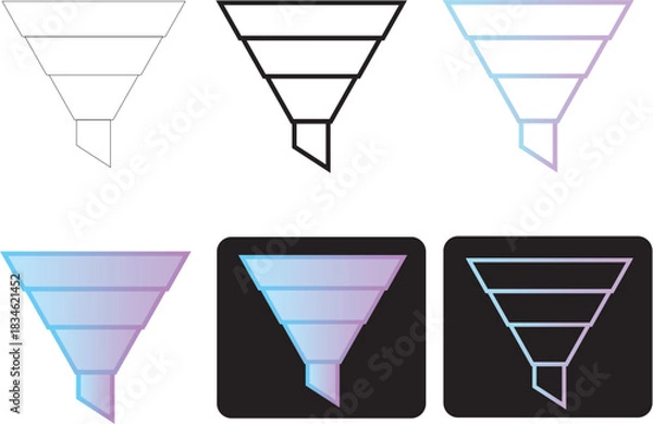 Fototapeta Funnel A Set of Minimalist Vector Graphics Representing Filtering and Data Organization