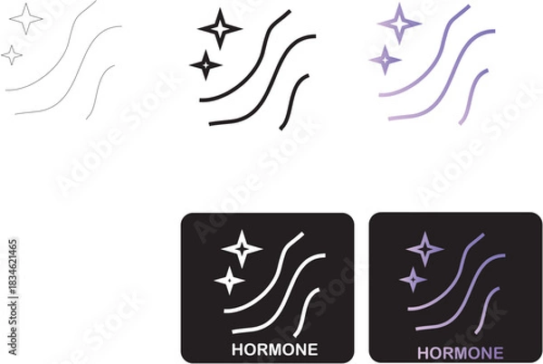 Fototapeta Minimalist Hormone Icon Set with Wavy Lines and Sparkling Elements, Representing Health, Balance, and Vitality in a Clean Vector Graphic Design Collection