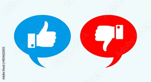 Obraz thumbs up icon in blue, and another with a thumbs down icon in red, symbolizing opinions and choices